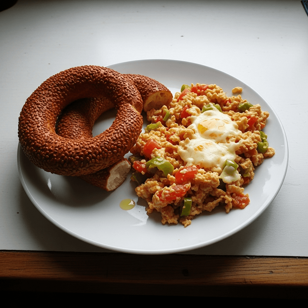 Simit and Cheesy Menemen Delight